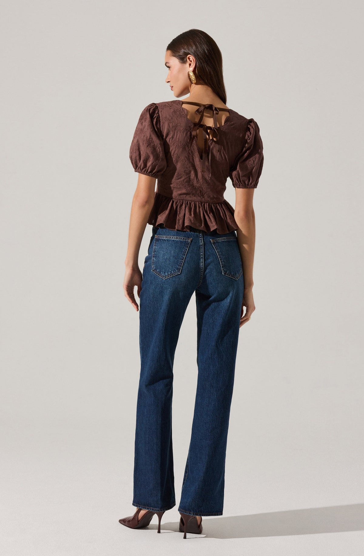 Arely Scalloped V-Neck Peplum Top