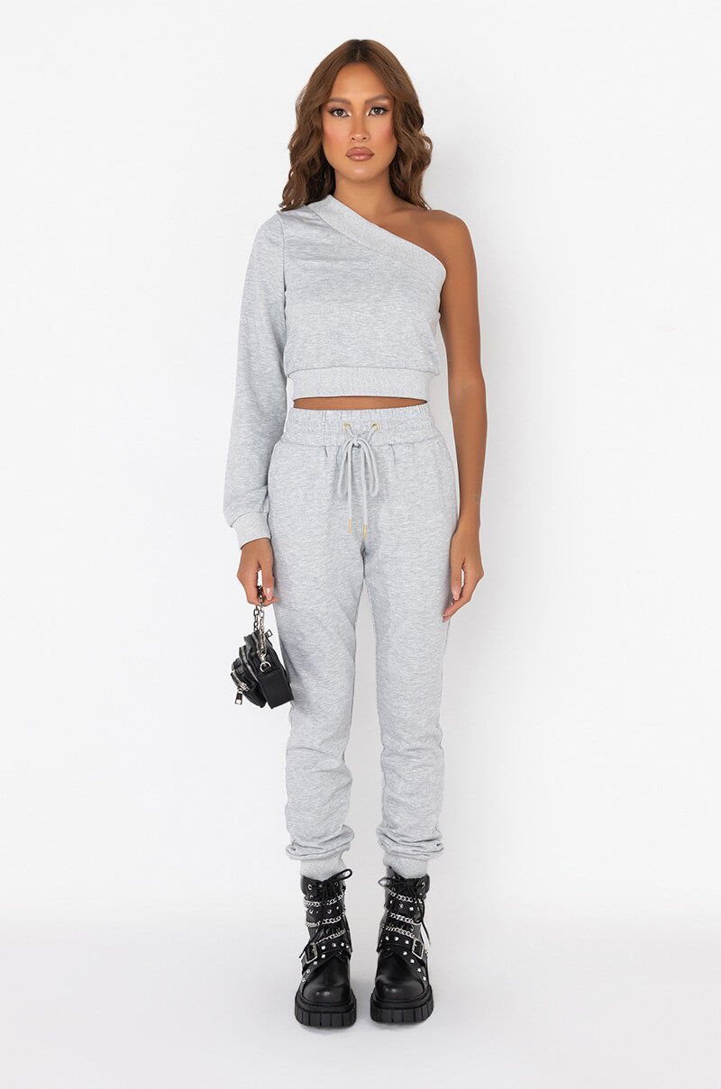 A MOMENT APART OFF THE SHOULDER SWEATSHIRT HEATHER GREY