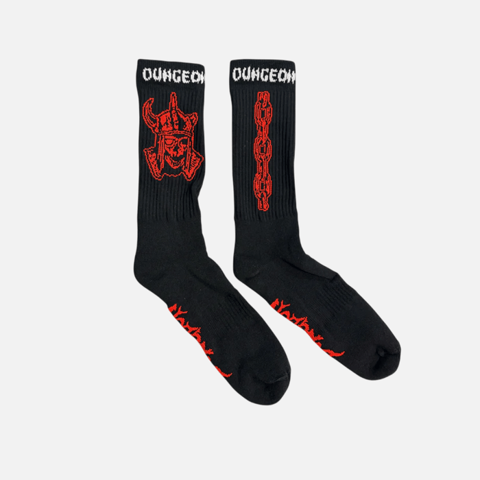 DUNGEON 'RIDDLE MASTER' SOCKS - BLACK / RED