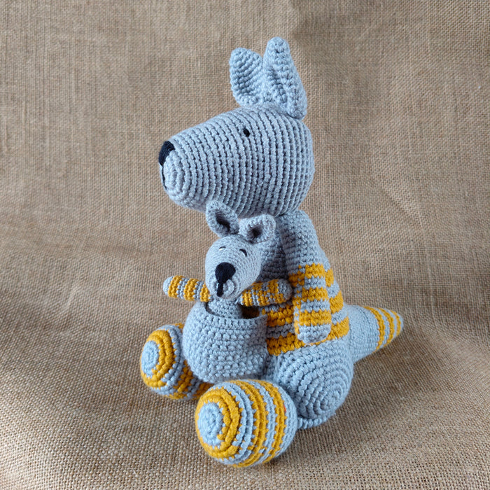 Kangaroo Soft Plush Toy | Toys For Kids | Handmade Infant Soothe Toys | Artisan Made In India | Amigurumi Toys | 100% Cotton | Crochet Cuddle Toys