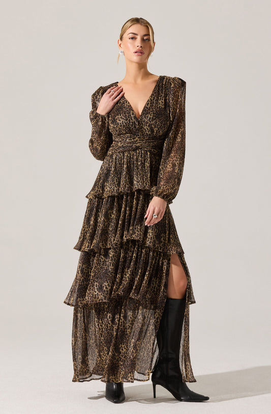 Anora Leopard Tiered Maxi Dress