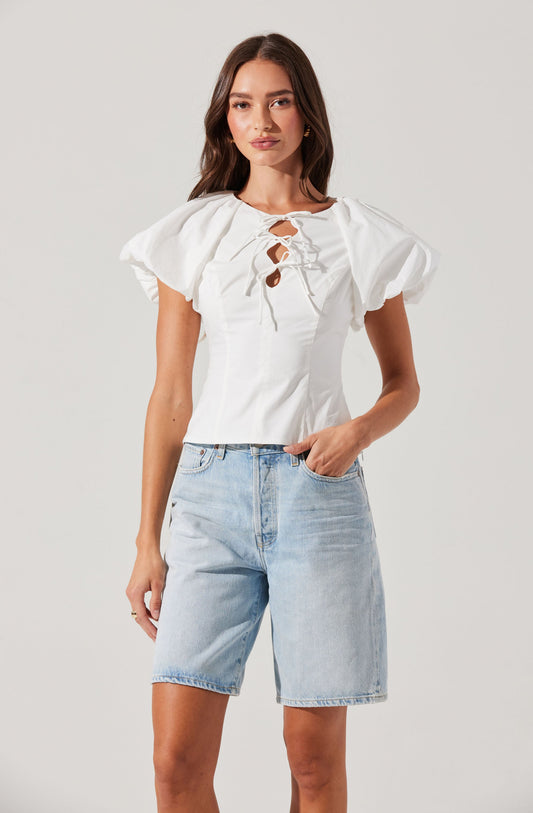 Aine Poplin Puff Sleeve Top