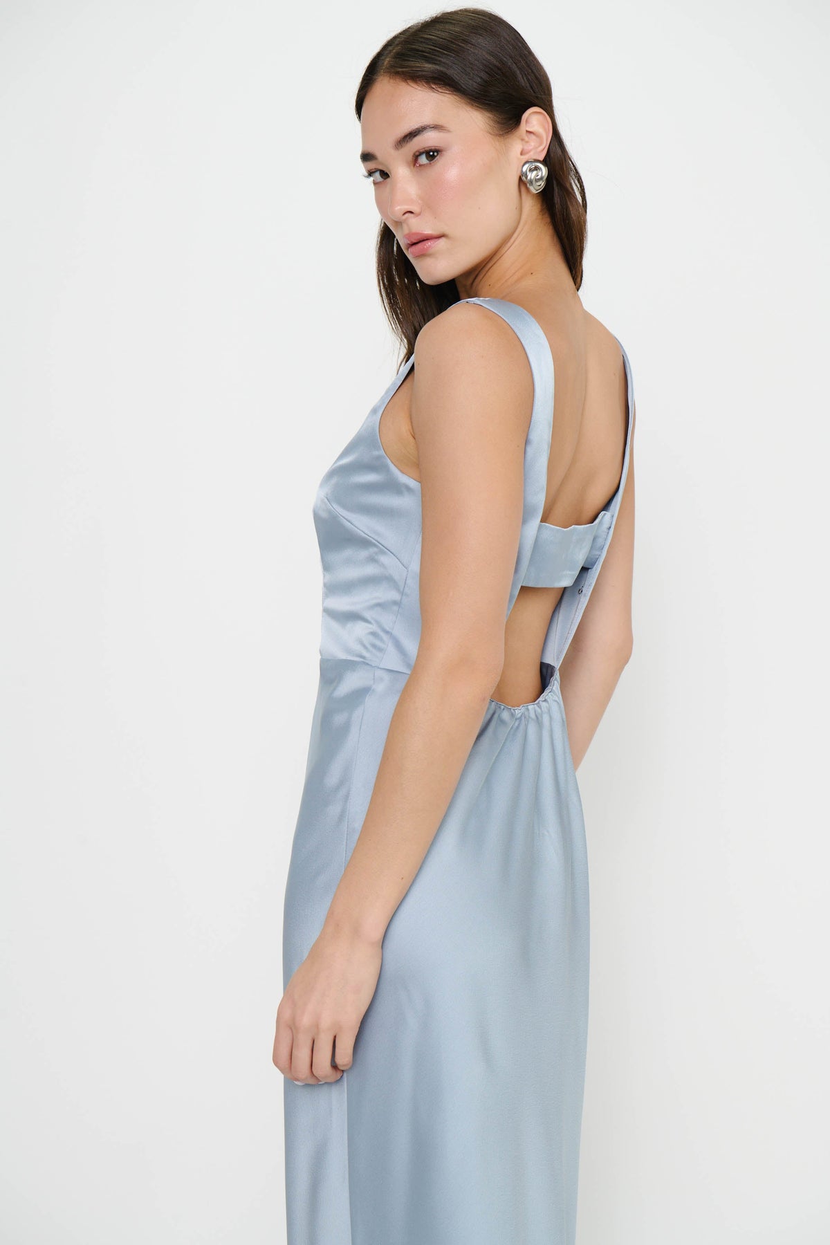 Candice Dress ~ Steel Blue Luxe Satin