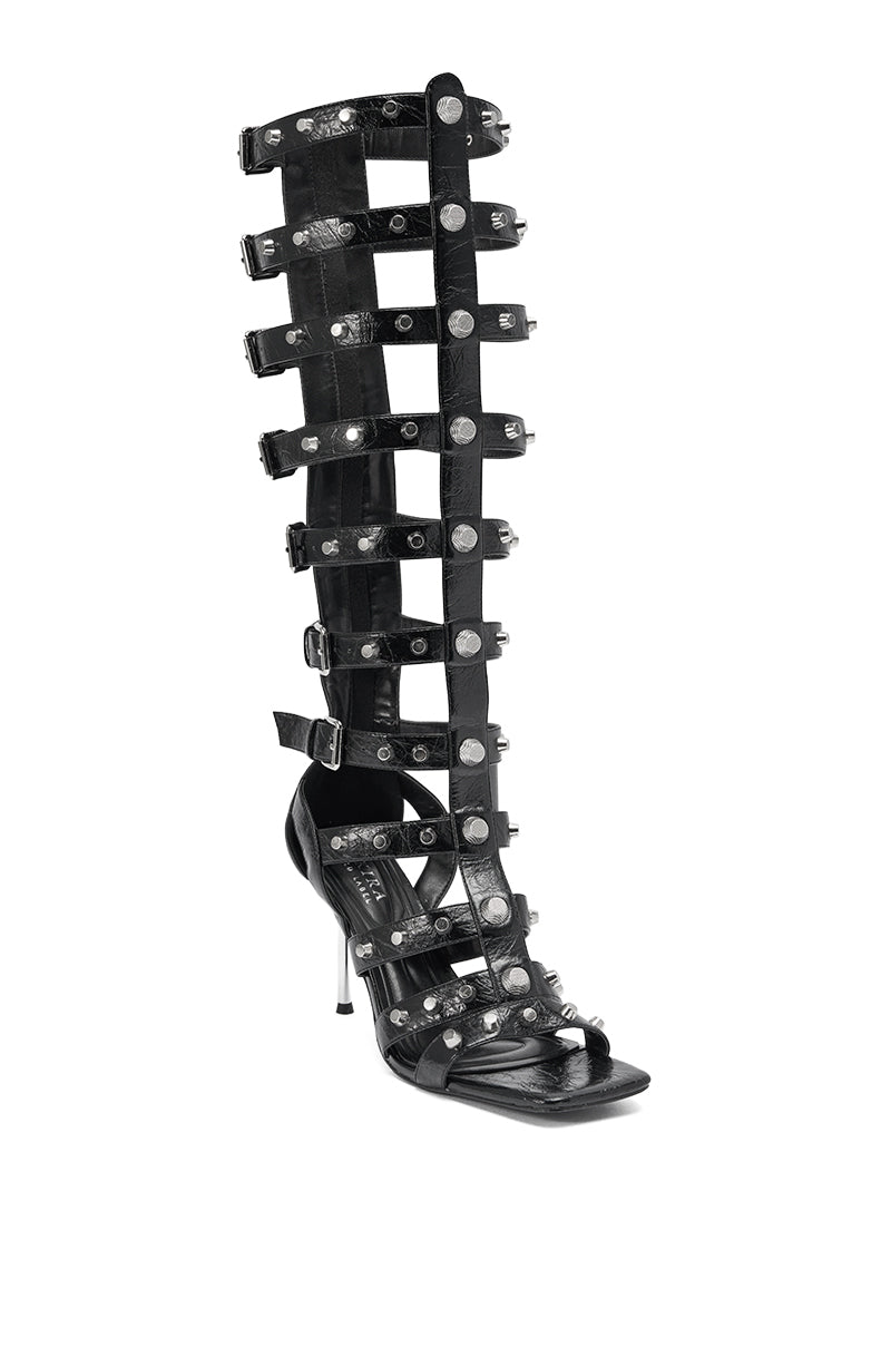 AKIRA GOLD HARDWARE EMBELLISHED BLACK GLADIATOR SANDAL