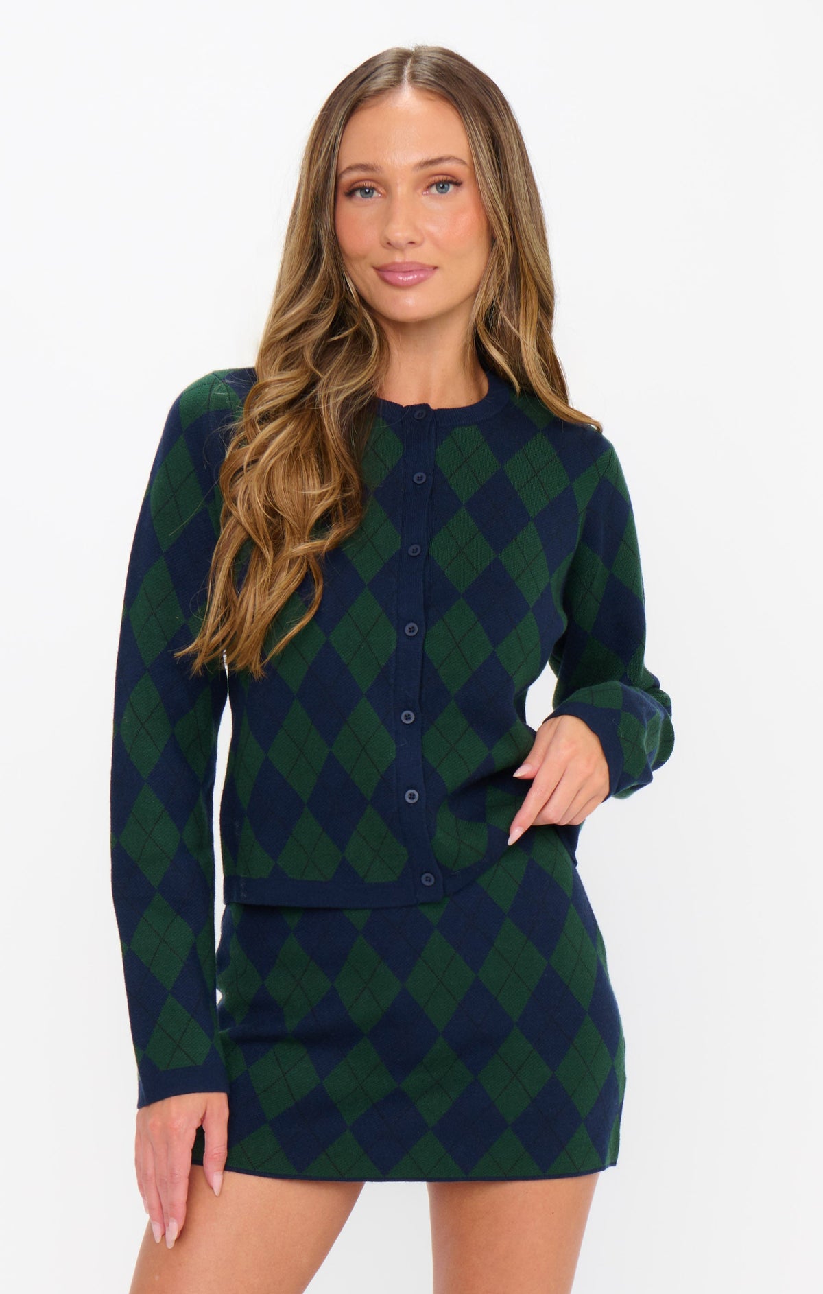Cher Cardigan ~ Oxford Argyle Knit