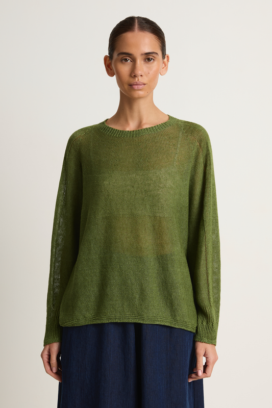Pas De Calais Normandy Linen Crew Neck Pullover - green