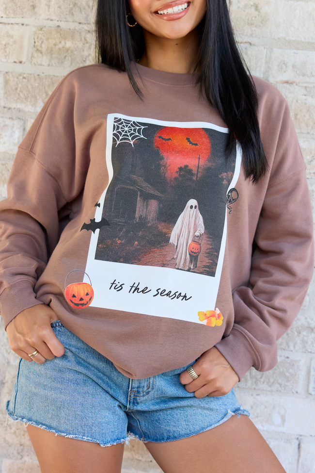 'Tis The Season Halloween Photo Print Mocha Graphic Sweatshirt