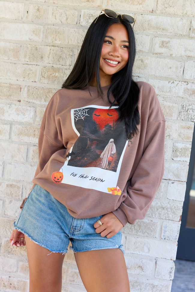 'Tis The Season Halloween Photo Print Mocha Graphic Sweatshirt