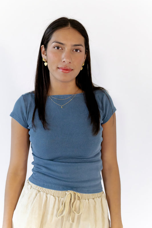 Amelia Ribbed Top · Vintage Blue  ⭐︎ Restocked