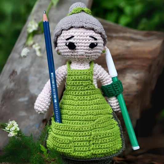 Cool Granma with her tools Soft Plush Toy | Toys For Kids | Handmade Infant Soothe Toys | Artisan Made In India | Amigurumi Toys | 100% Cotton | Crochet Cuddle Toys