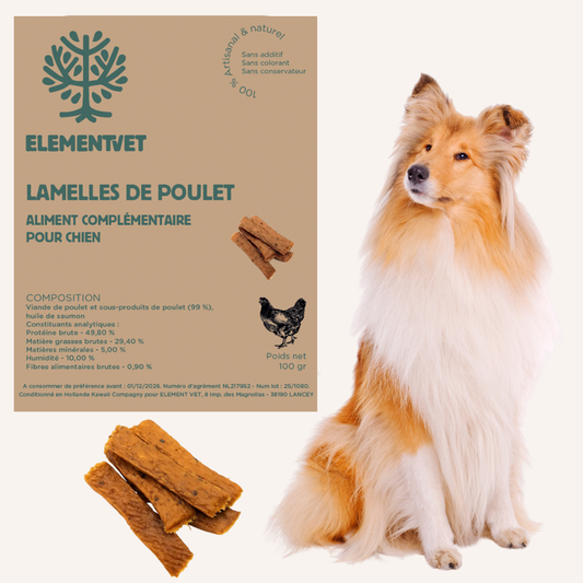 Friandises naturelles pour chien – Lamelles de poulet riches en protéines