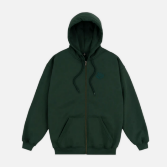 Magenta Patch Zipped Hoodie Green