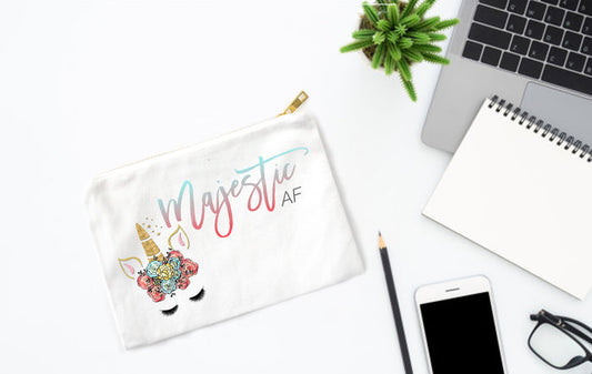 Majestic AF Unicorn Pouch | Cute Canvas Cosmetic Bag | Everyday Essentials Organizer | Funny Gift Bag