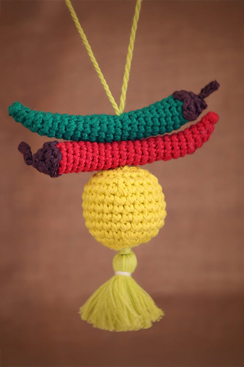 Nimbu Mirchi Dangler | Handmade Crochet Festival Decoration | Artisan Made In India | Eco-Friendly| 100% Cotton |