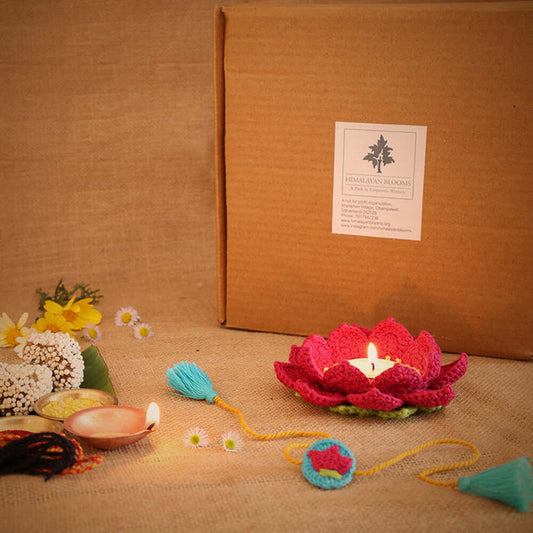 Rakhi | Lotus Tea Light Holder | Rakshabandhan | For Kids & Adults | Artisan Made In India | 100% Cotton | Crochet, Handcrafted  | Gifting | Rauli and Chawal | Sweets | Gifting
