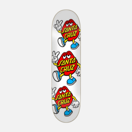 Skateboard deck with cartoon character design and 'Santa Cruz' branding on a white background
