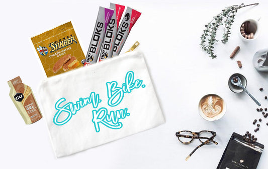 Swim Bike Run Triathlon Fuel Bag | Turquoise Canvas Pouch | Triathlon Training Organizer | Triathlete Gift